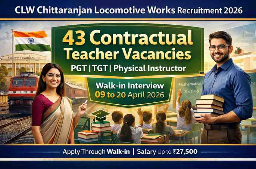 CLW Chittaranjan Locomotive Works Recruitment 2026: 43 PGT, TGT & Physical Instructor Walk-in Interview – Contractual Teacher Bharti