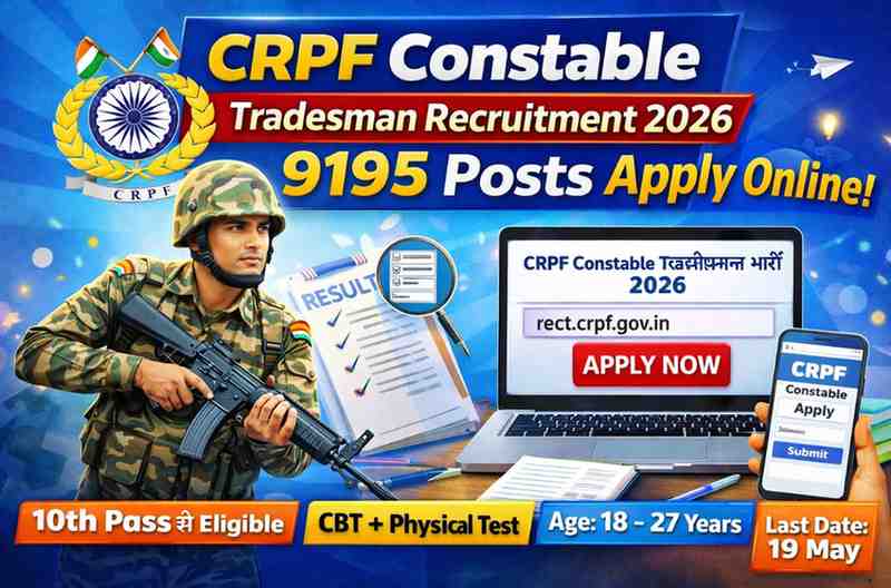 CRPF Constable Tradesman Recruitment 2026: Apply Online, 9195 Posts [डायरेक्ट लिंक]