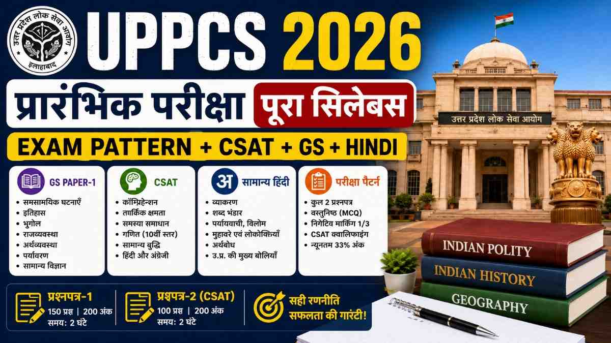 UPPCS Pre Syllabus 2026 in Hindi: प्रारंभिक परीक्षा का पूरा सिलेबस, एग्जाम पैटर्न और CSAT की जानकारी